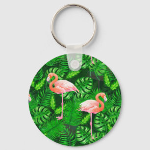 Flamingo tropiska vattenfärger nyckelring