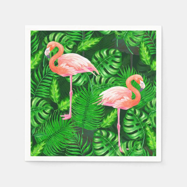 Flamingo tropiska vattenfärger pappersservett (Framsidan)