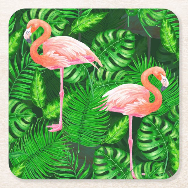 Flamingo tropiska vattenfärger underlägg papper kvadrat (Framsidan)