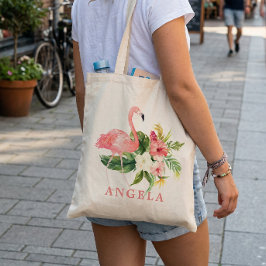 Flamingo Tropiskt Blommigt Brudtärna Favor Tygkasse