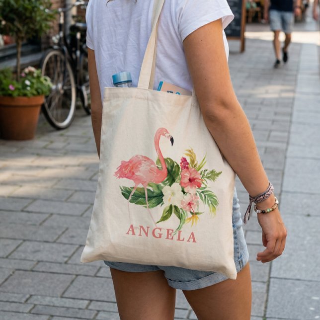 Flamingo Tropiskt Blommigt Brudtärna Favor Tygkasse (Skapare uppladdad)