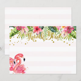Flamingo Tropiskt Tackkort Rosa & Guld Inbjudningar