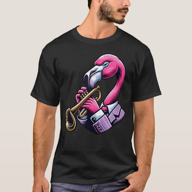 Flamingo Trumpet Kostym Unik T Shirt (Framsida)