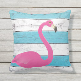 Flamingo Turcos & White Stripe Pillow Kudde