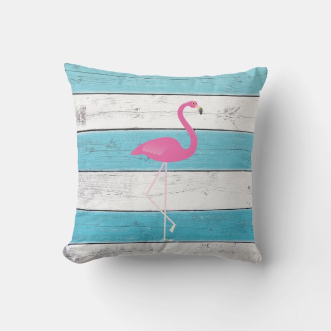 Flamingo Turcos & White Stripe Pillow Utomhuskudde (Framsida)