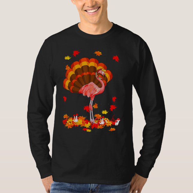 Flamingo Turkey Cute Flamingo Turkey Fall Leaf Tha T Shirt (Framsida)