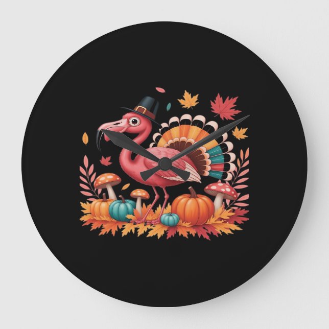 Flamingo Turkey Cute Flamingo Turkiet Fall Löv Tha Stor Klocka (Framsida)