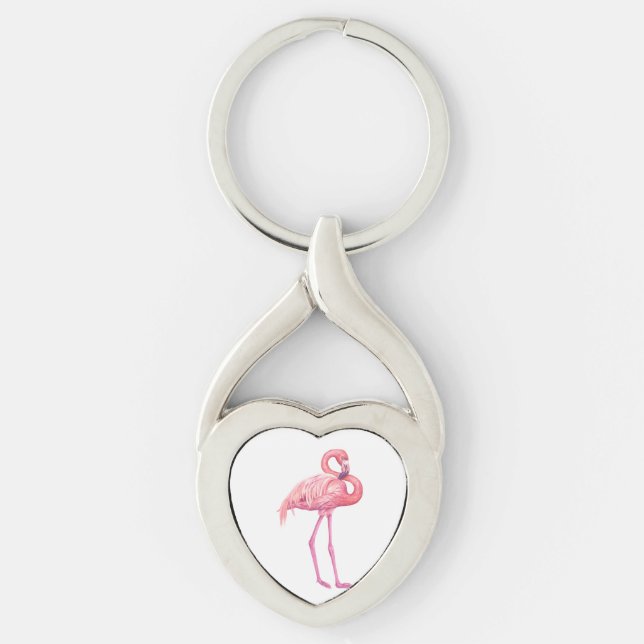 Flamingo Twisted Heart Silverfärgad Nyckelring (Framsidan)