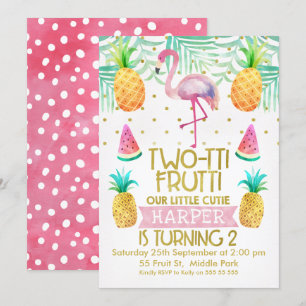 Flamingo Two-Tii Frutti 2:a födelsedagsinbjudan Inbjudningar