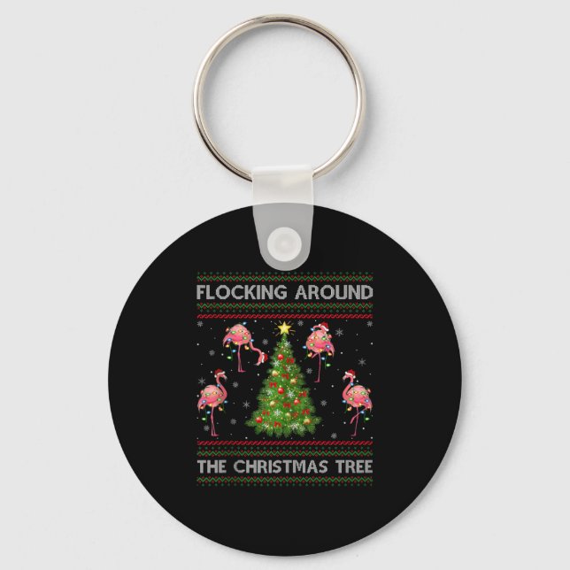 Flamingo Ugly Christmas Sweater Style Flamingo Bir Nyckelring (Framsida)