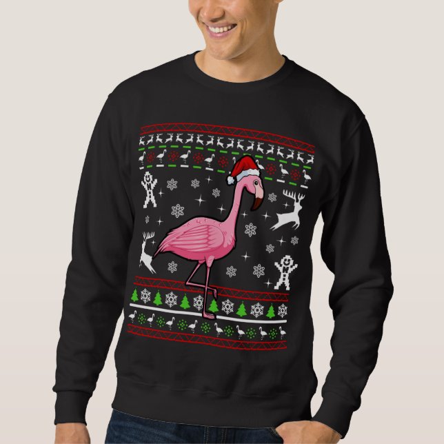 Flamingo Ugly jul Pajama Cute Bird Animal X- Lång Ärmad Tröja (Framsida)