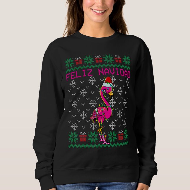 Flamingo Ugly jul Sweater Feliz Navidad T Shirt (Framsida)
