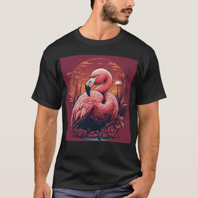 Flamingo Under a Sunset Glow   T Shirt (Framsida)