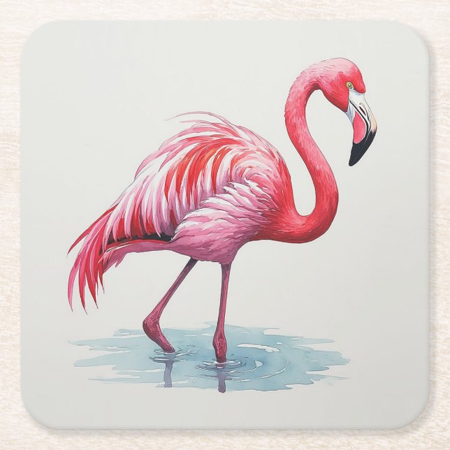 Flamingo Underlägg Papper Kvadrat (Framsidan)