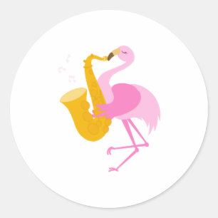 Flamingo Uppspelning Saxophone saxophonist Funn Runt Klistermärke