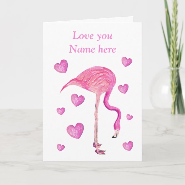 Flamingo Valentine-kort, anpassbart Helgkort (Framsida)