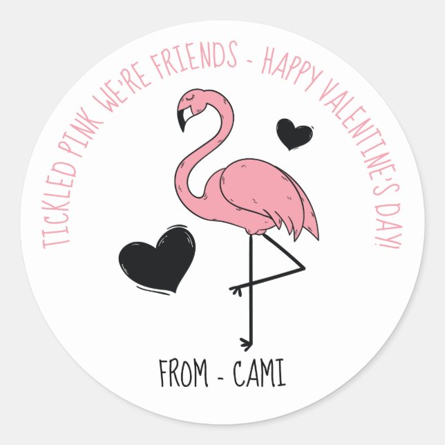 Flamingo Valentine Sticker Runt Klistermärke (Framsida)