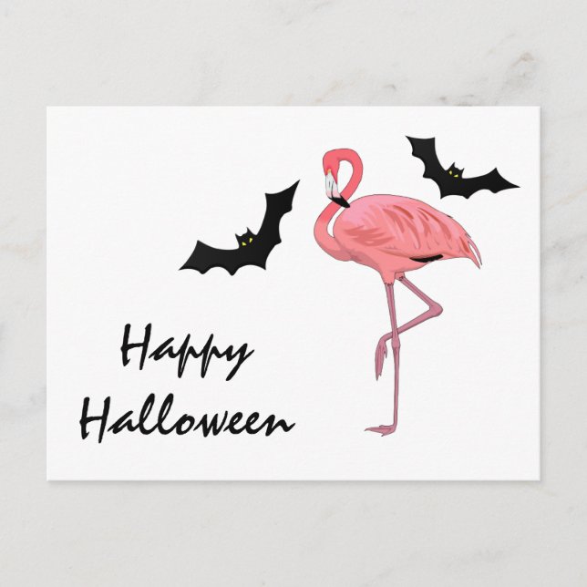 Flamingo Vampire Fladdermus Halloween Vykort (Framsida)