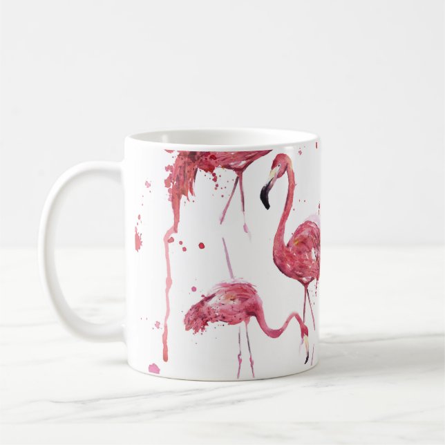 Flamingo vattencolor mönster, vibrant design. kaffemugg (Vänster)