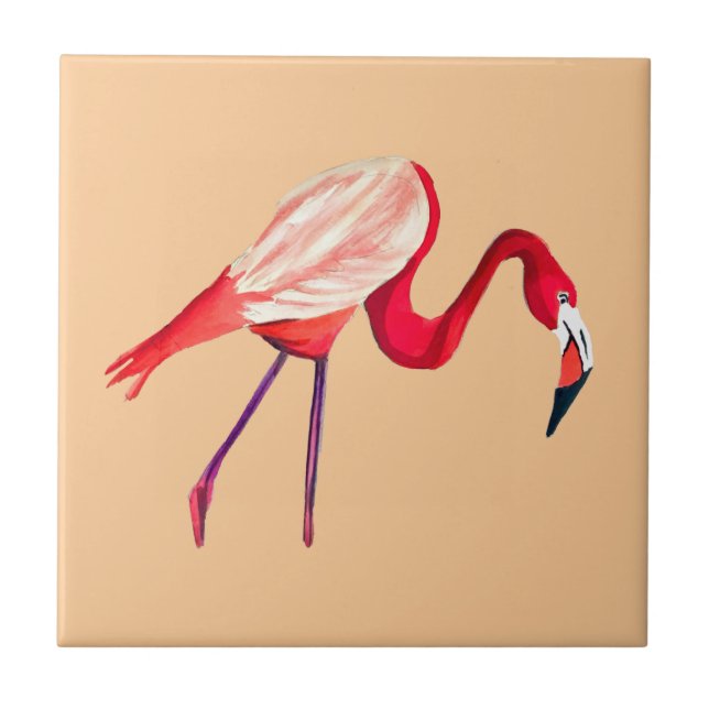 Flamingo vattencolor söt art kakelplatta (Framsidan)