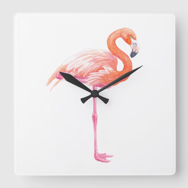 Flamingo, vattenfärg fyrkantig klocka (Framsida)