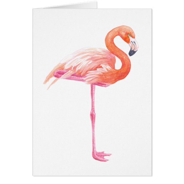 Flamingo, vattenfärg hälsningskort (Framsidan)