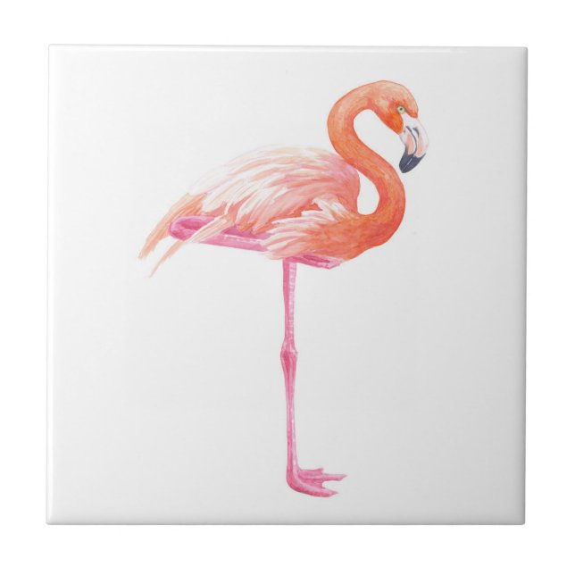 Flamingo, vattenfärg kakelplatta (Framsidan)
