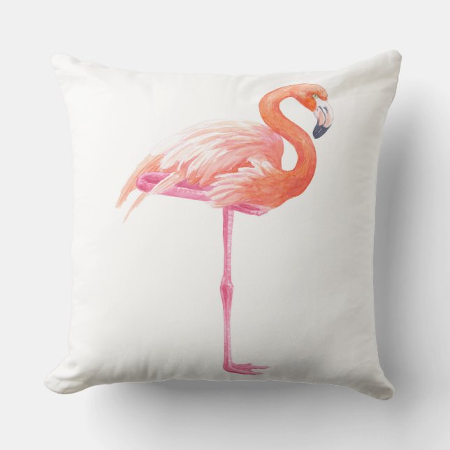 Flamingo, vattenfärg kudde (Framsida)