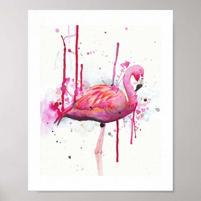 flamingo vattenfärg poster (Framsidan)