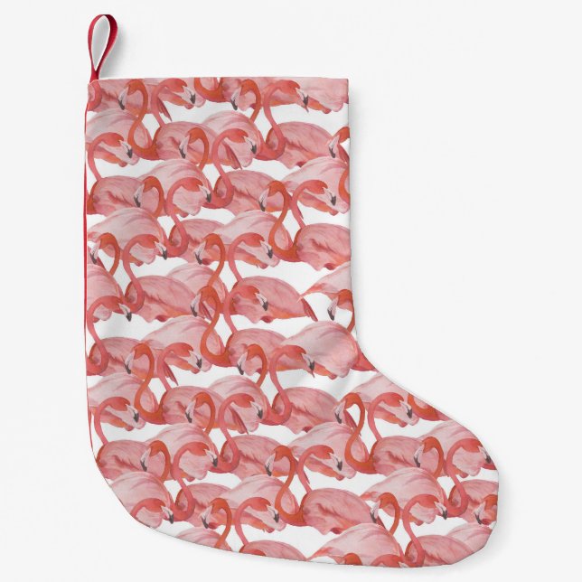 Flamingo Vattenfärg: Sömlös liten Mönster Julstrumpa (Framsidan)
