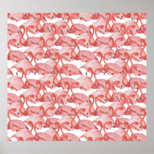 Flamingo Vattenfärg: Sömlös liten Mönster Poster
