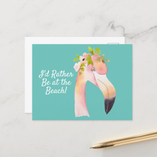 Flamingo vattenfärg - vid vykortet vid stranden vykort