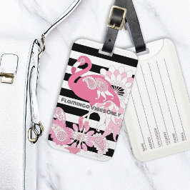 Flamingo Vibes Endast Black & White Rand Flamingo Bagagebricka
