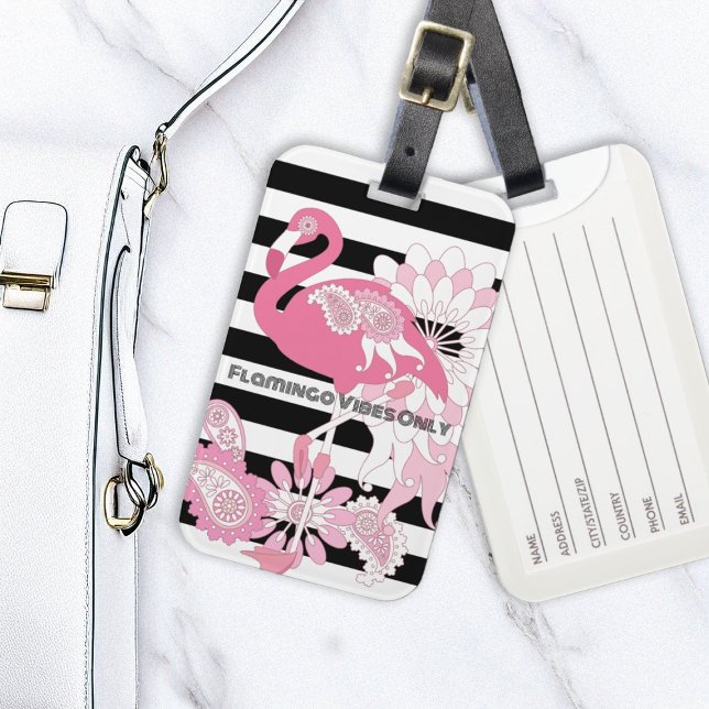 Flamingo Vibes Endast Black & White Rand Flamingo Bagagebricka (Skapare uppladdad)