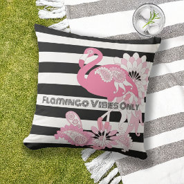 Flamingo Vibes Endast Black & White Rand Flamingo Kudde