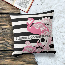 Flamingo Vibes Endast Black & White Rand Flamingo Kudde