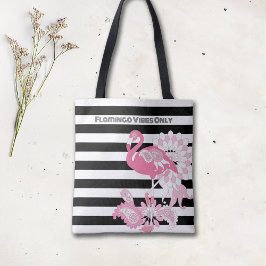 Flamingo Vibes Endast Black & White Rand Flamingo Tygkasse