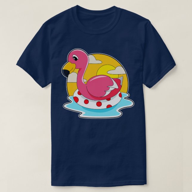 Flamingo vid simning med livboj t shirt (Design framsida)