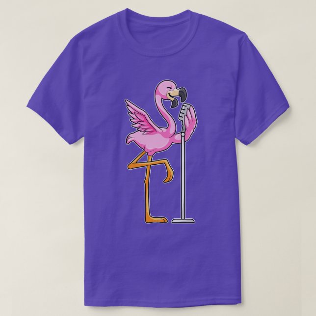 Flamingo vid singel med mikrofon t shirt (Design framsida)