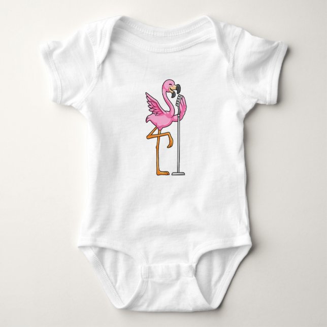 Flamingo vid singel med mikrofon t shirt (Framsida)