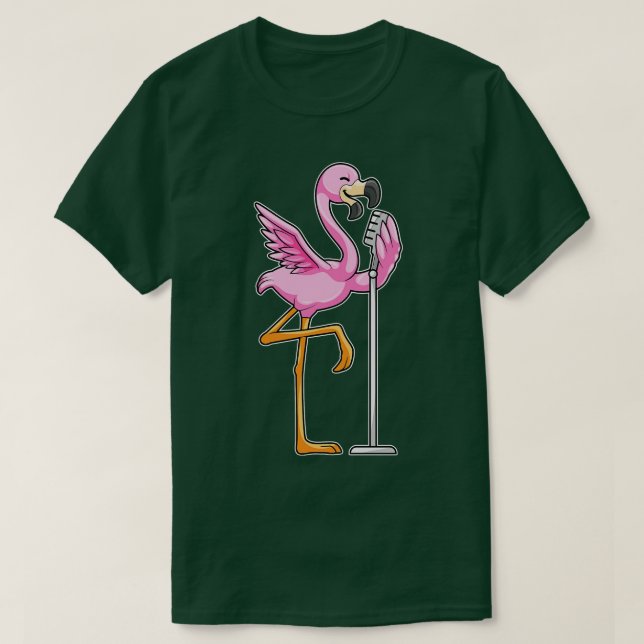 Flamingo vid singel med mikrofon t shirt (Design framsida)