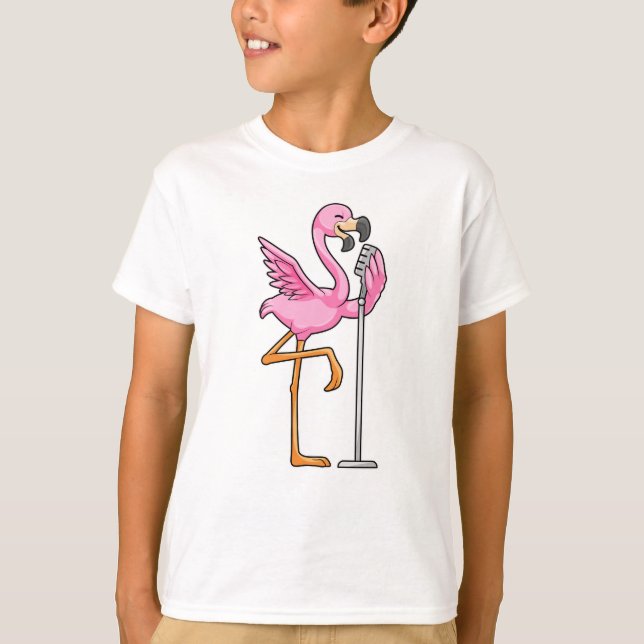 Flamingo vid singel med mikrofon t shirt (Framsida)