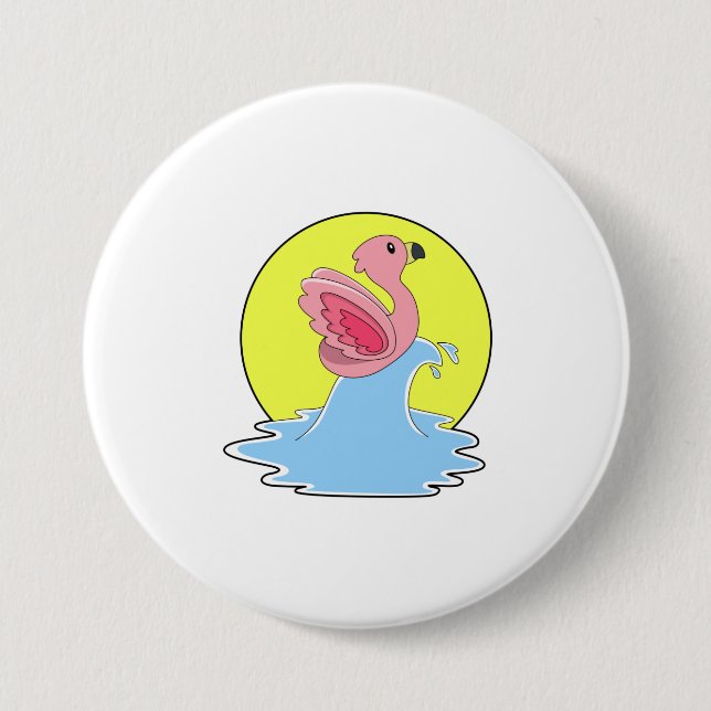 Flamingo vid Surfing på Vatten Knapp (Framsida)