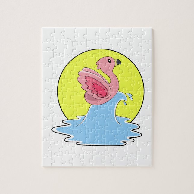 Flamingo vid Surfing på Vatten Pussel (Vertikal)