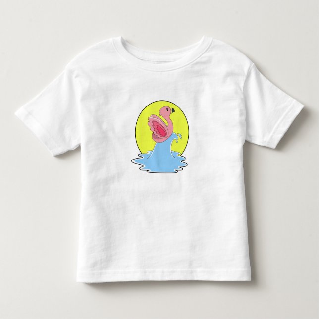 Flamingo vid Surfing på Vatten T Shirt (Framsida)