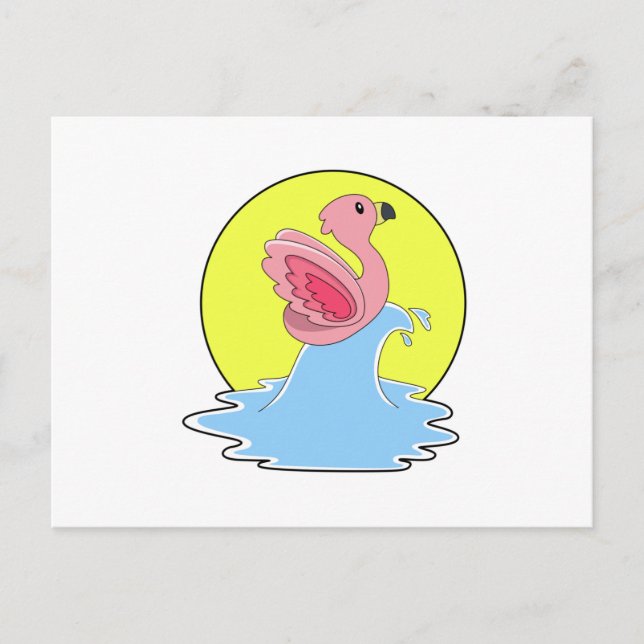Flamingo vid Surfing på Vatten Vykort (Framsida)