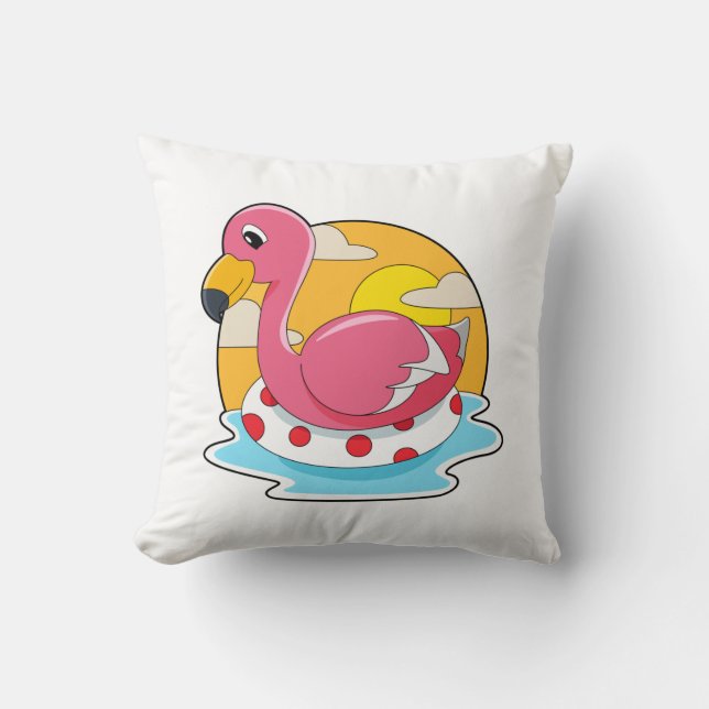 Flamingo vid Swimming med livboj Kudde (Framsida)