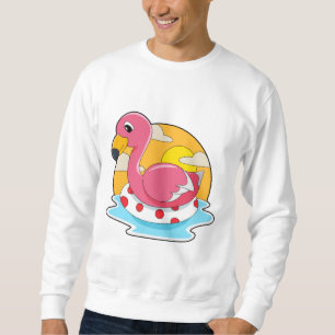 Flamingo vid Swimming med livboj Lång Ärmad Tröja