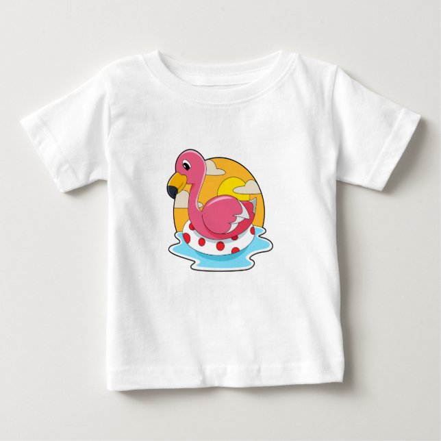 Flamingo vid Swimming med livboj T Shirt (Framsida)
