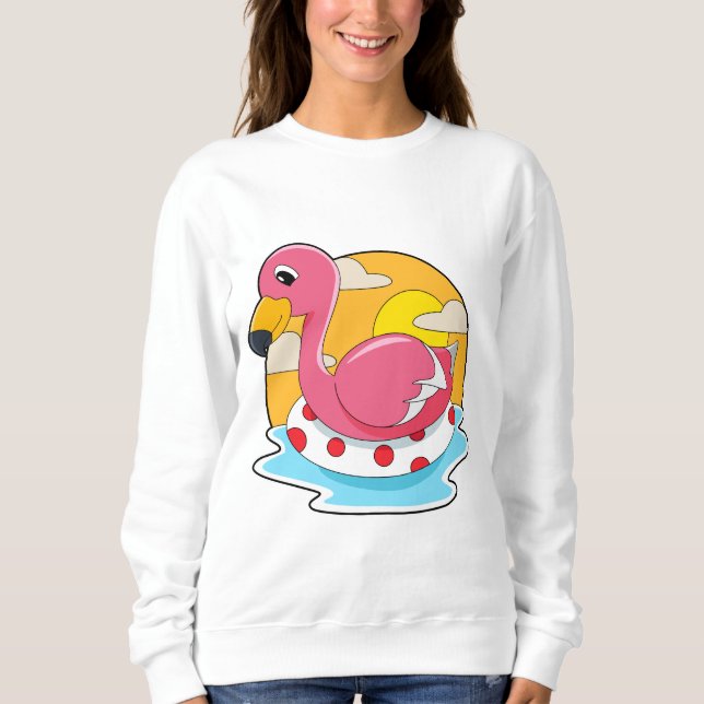 Flamingo vid Swimming med livboj T Shirt (Framsida)